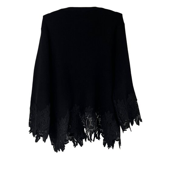 Lola Womens Black Floral Embroidered Lace Viscose Soft Open Cardigan Sweater M/L - Picture 4 of 6